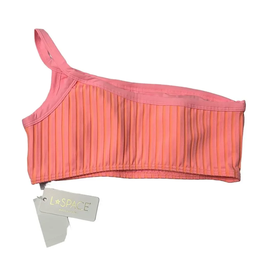 L*SPACE Axel Bikini Top Crystal Pink Lemon Drop One Shoulder Pullover XL NEW